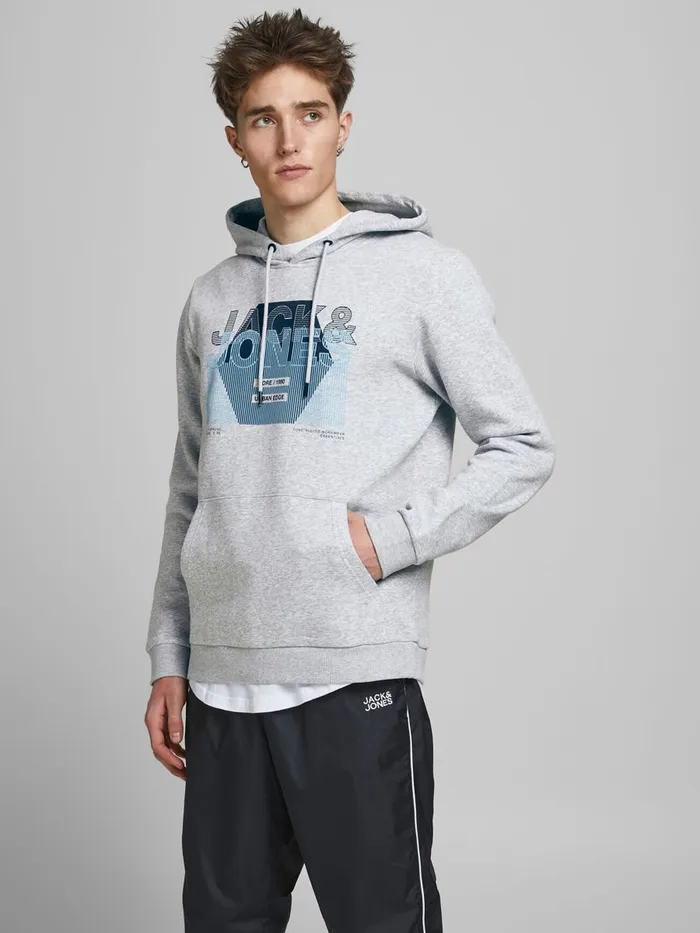 Sweatshirts JACK and JONES Mens KANGAROO POCKET HOODIE Grey Light Grey Melange Gift Ideas Sweatshirts JACK and JONES Mens KANGAROO POCKET HOODIE Grey Light Grey Melange Gift Ideas