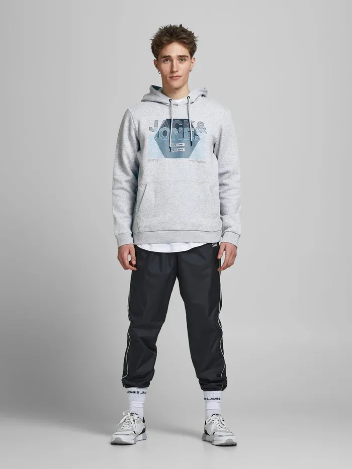 Sweatshirts JACK and JONES Mens KANGAROO POCKET HOODIE Grey Light Grey Melange Gift Ideas