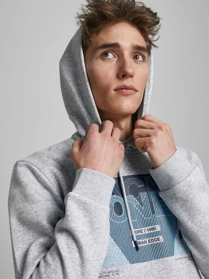 Sweatshirts JACK and JONES Mens KANGAROO POCKET HOODIE Grey Light Grey Melange Gift Ideas