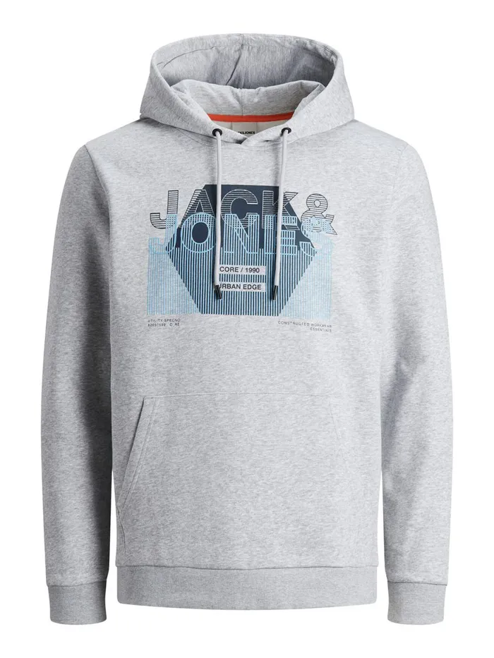 Sweatshirts JACK and JONES Mens KANGAROO POCKET HOODIE Grey Light Grey Melange Gift Ideas