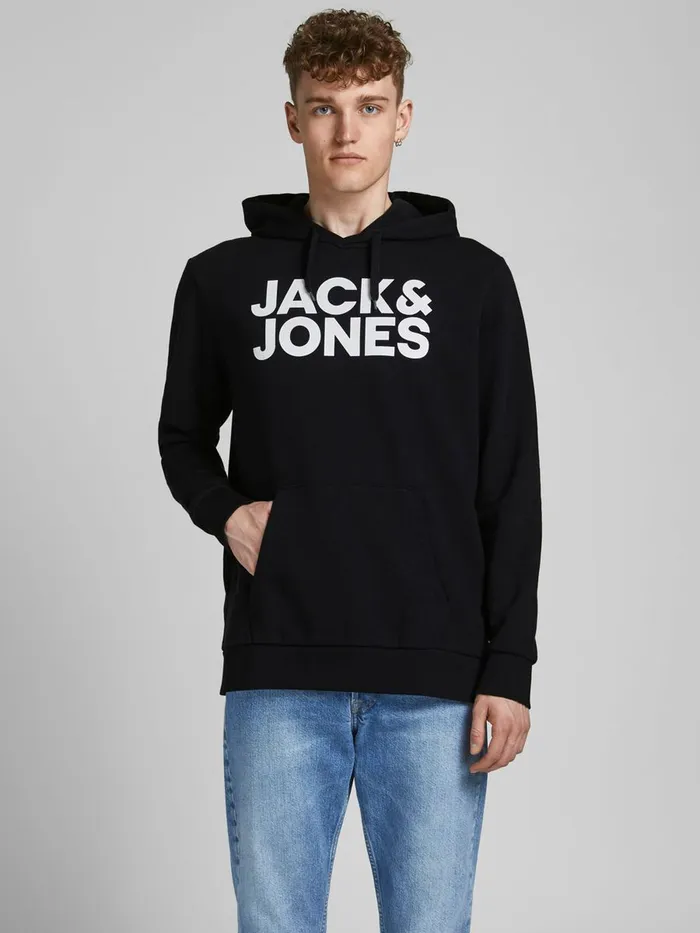 Sweatshirts JACK and JONES Mens LOGO HOODIE Black Black Gift for Friend