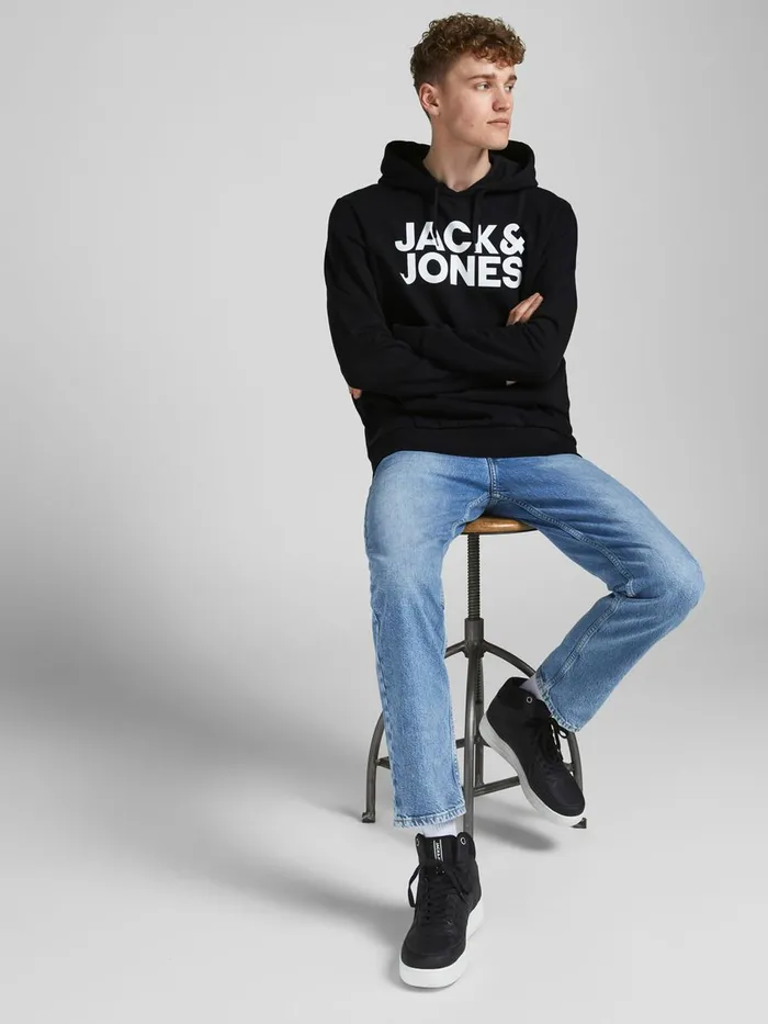 Sweatshirts JACK and JONES Mens LOGO HOODIE Black Black Gift for Friend