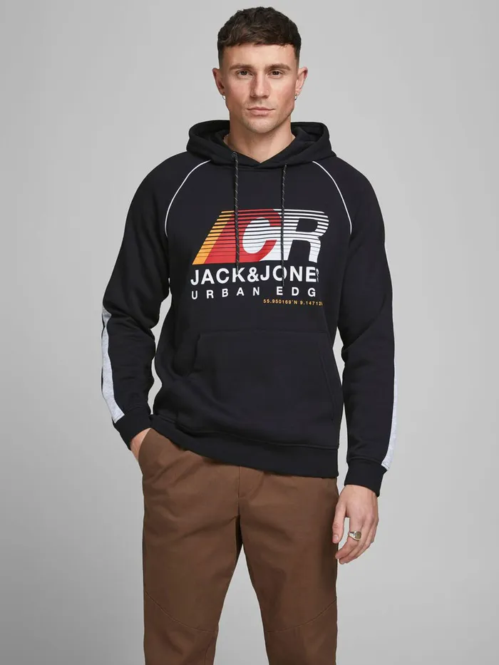 Sweatshirts JACK and JONES Mens LOGO HOODIE Black Black Online
