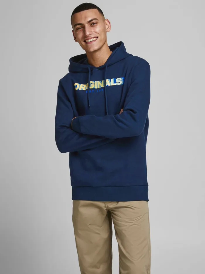 Sweatshirts JACK and JONES Mens LOGO SWEAT HOODIE Blue Navy Blazer For Sale