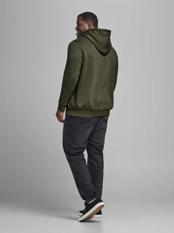 Sweatshirts JACK and JONES Mens LOOPBACK PLUS SIZE HOODIE Green Forest Night For Sale