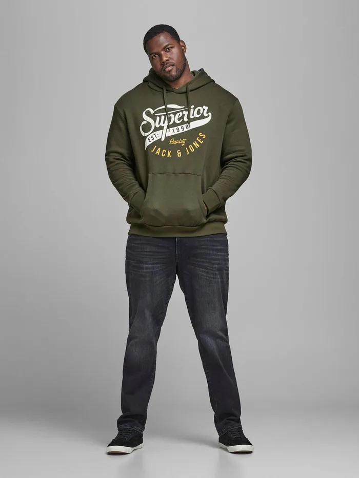 Sweatshirts JACK and JONES Mens LOOPBACK PLUS SIZE HOODIE Green Forest Night For Sale
