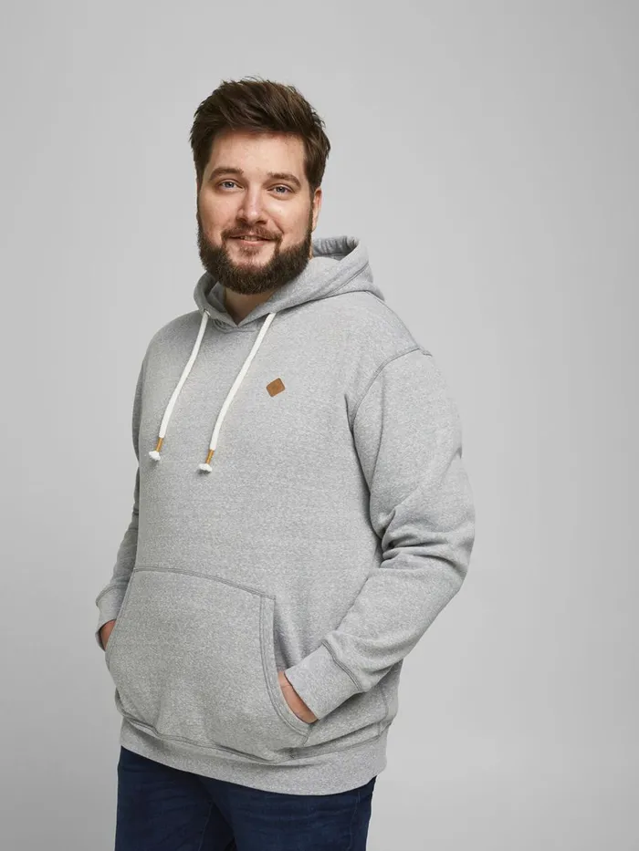 Sweatshirts JACK and JONES Mens LOOPBACK PLUS SIZE HOODIE Grey Light Grey Melange Gift 4 You