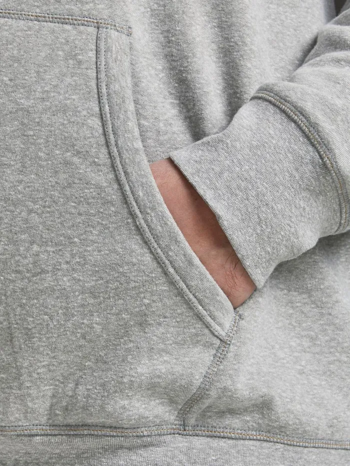 Sweatshirts JACK and JONES Mens LOOPBACK PLUS SIZE HOODIE Grey Light Grey Melange Gift 4 You