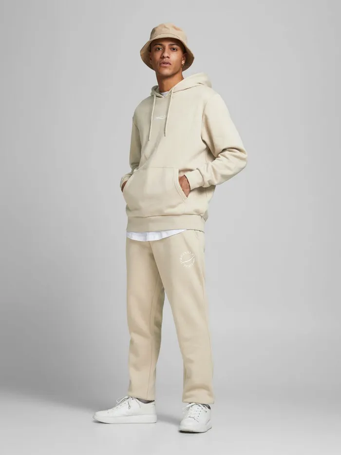 Sweatshirts JACK and JONES Mens OVERSIZED LOOPBACK HOODIE Beige Humus Popular