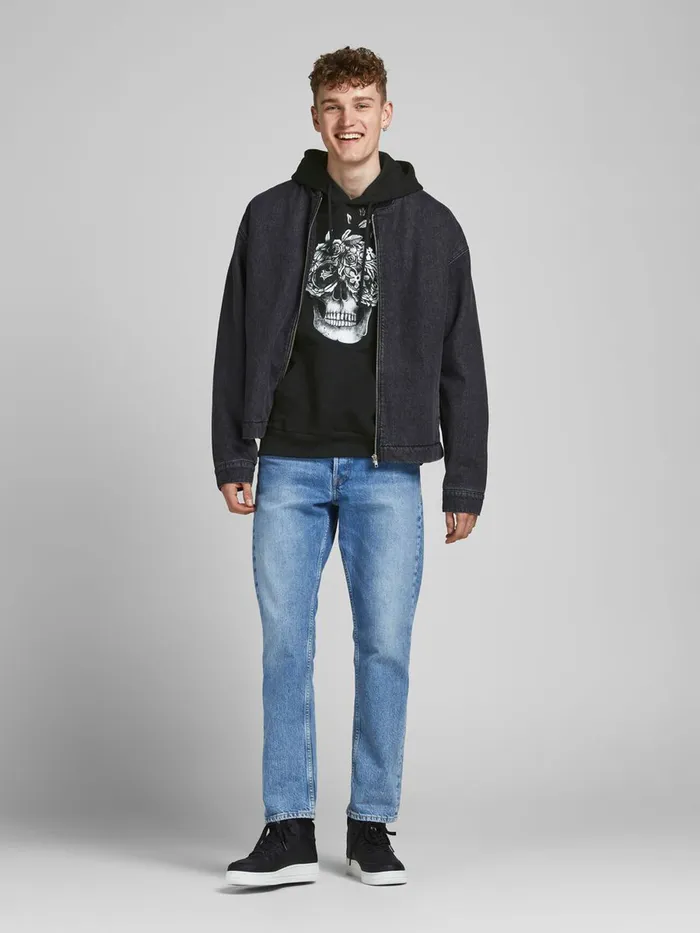 Sweatshirts JACK and JONES Mens SKULL PRINTED HOODIE Black Tap Shoe Near Me