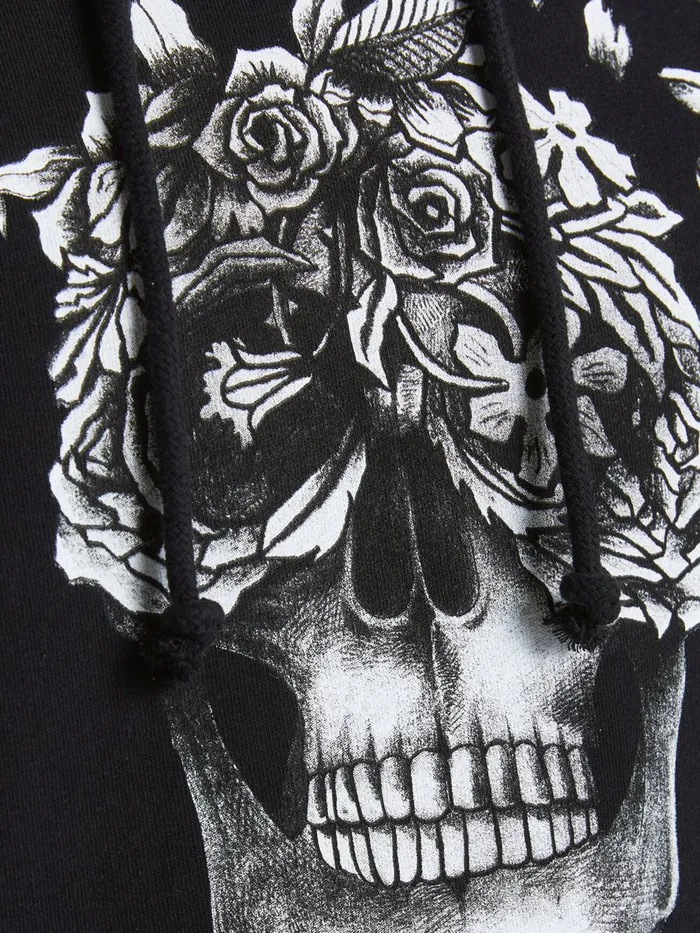 Sweatshirts JACK and JONES Mens SKULL PRINTED HOODIE Black Tap Shoe Near Me