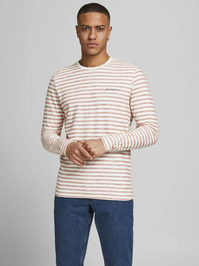Sweatshirts JACK and JONES Mens STRIPED CREW NECK SWEATSHIRT Pink Hawaiian Sunset Popular Sweatshirts JACK and JONES Mens STRIPED CREW NECK SWEATSHIRT Pink Hawaiian Sunset Popular