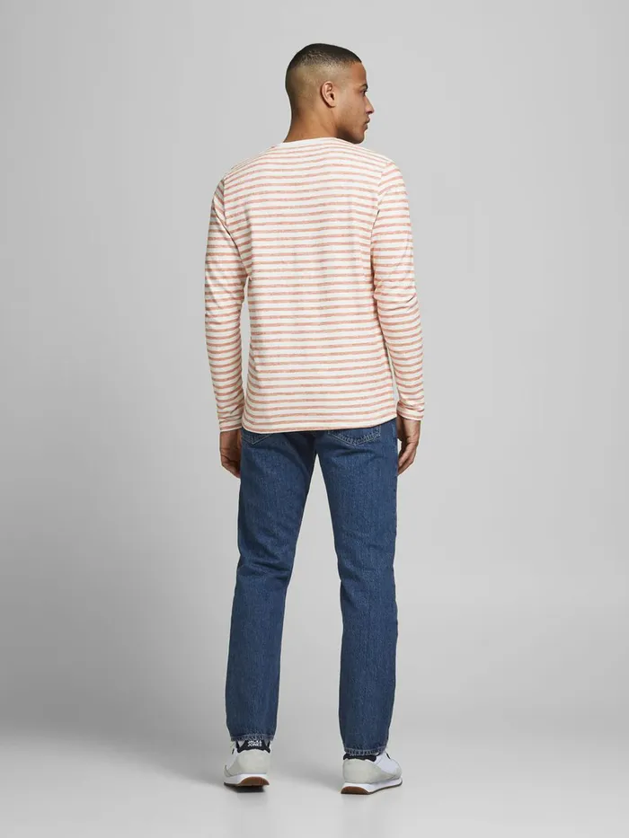 Sweatshirts JACK and JONES Mens STRIPED CREW NECK SWEATSHIRT Pink Hawaiian Sunset Popular