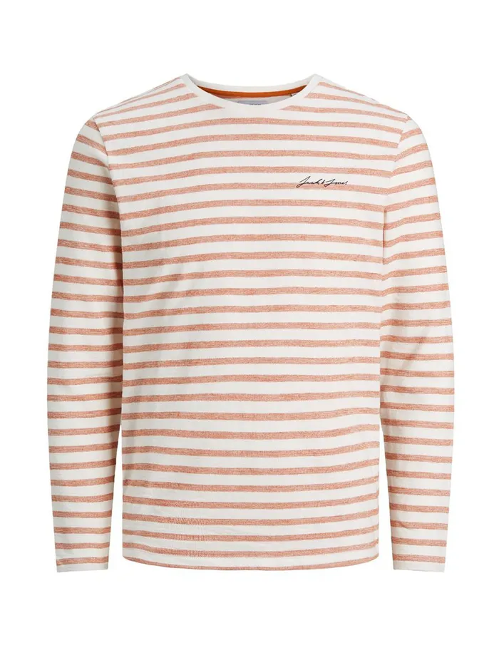 Sweatshirts JACK and JONES Mens STRIPED CREW NECK SWEATSHIRT Pink Hawaiian Sunset Popular