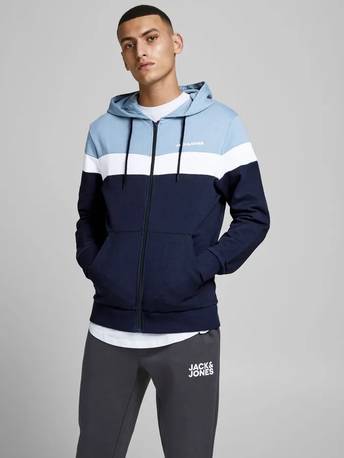 Sweatshirts JACK and JONES Mens ZIPPED HOODIE Blue Navy Blazer Cheap On Sale