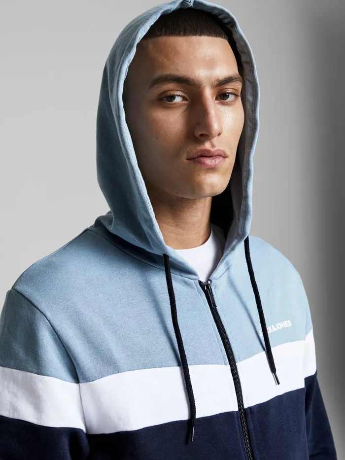 Sweatshirts JACK and JONES Mens ZIPPED HOODIE Blue Navy Blazer Cheap On Sale