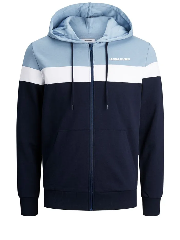 Sweatshirts JACK and JONES Mens ZIPPED HOODIE Blue Navy Blazer Cheap On Sale