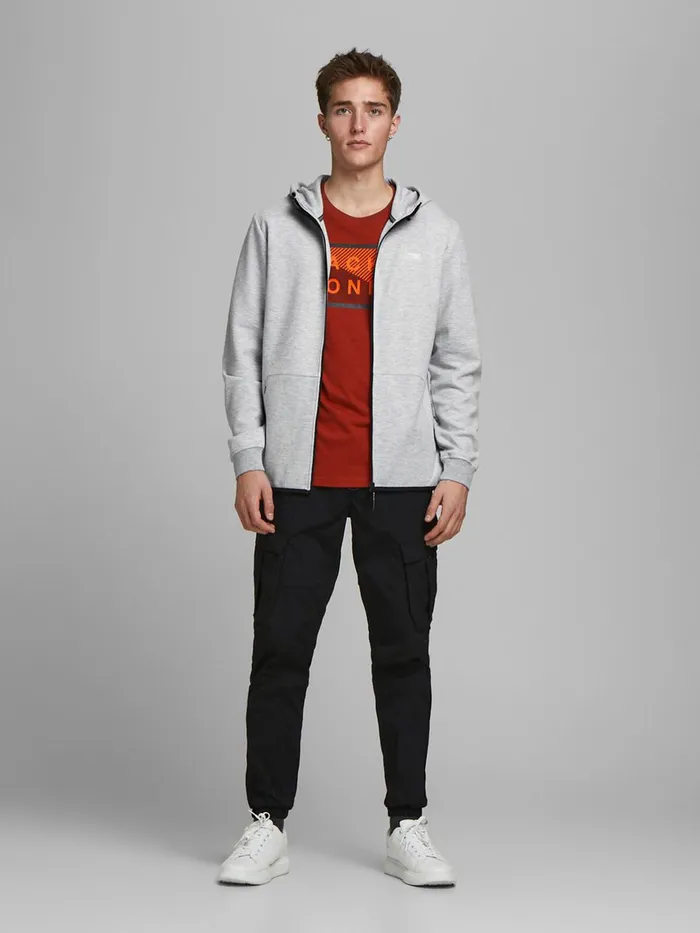 Sweatshirts JACK and JONES Mens ZIPPED THROUGH HOODIE Grey Light Grey Melange Cheap On Sale