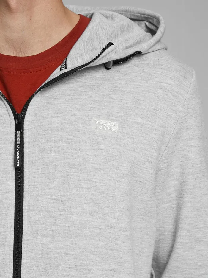 Sweatshirts JACK and JONES Mens ZIPPED THROUGH HOODIE Grey Light Grey Melange Cheap On Sale