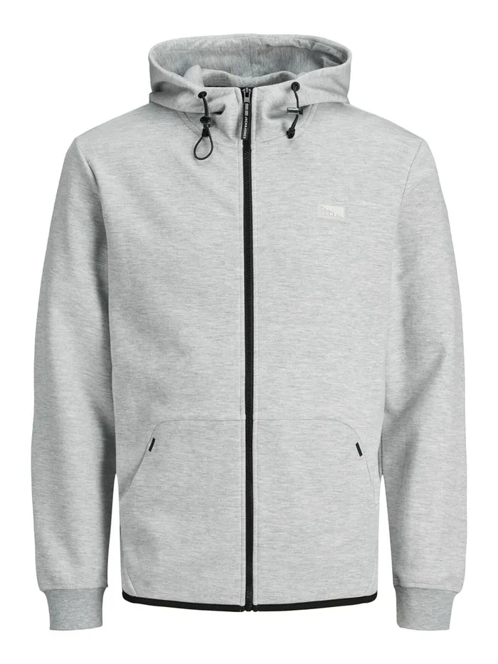 Sweatshirts JACK and JONES Mens ZIPPED THROUGH HOODIE Grey Light Grey Melange Cheap On Sale