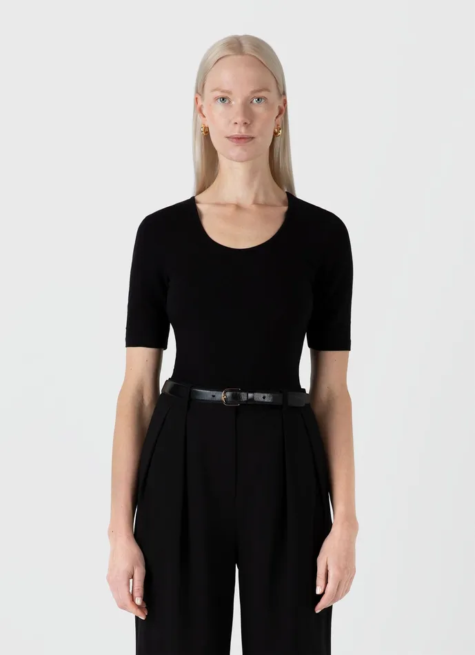 Tshirts and Tops ussunspel Women Stretch Cotton Scoop Top Black