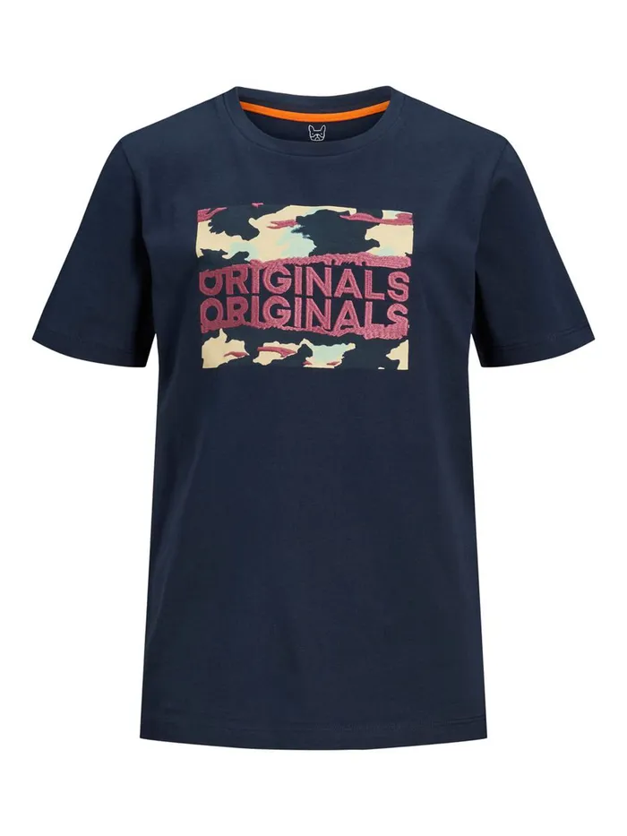 Tshirts JACK and JONES Junior BOYS CAMO LOGO TSHIRT Blue Navy Blazer Gift 4 You
