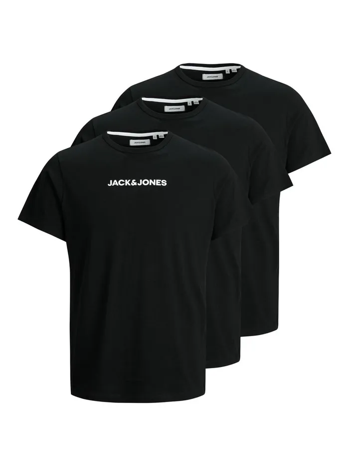 Tshirts JACK and JONES Mens 3PACK COTTON JERSEY LOGO TSHIRT Black Black Gift for Friend