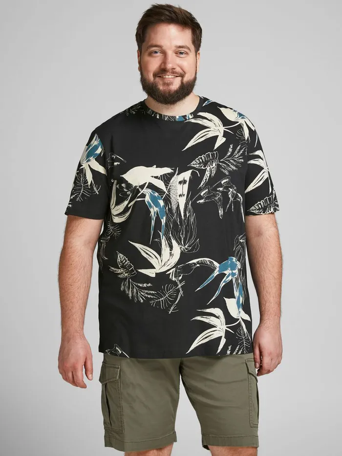 Tshirts JACK and JONES Mens BOTANICAL PRINT PLUS SIZE TSHIRT Black Black Gift for Friend Tshirts JACK and JONES Mens BOTANICAL PRINT PLUS SIZE TSHIRT Black Black Gift for Friend