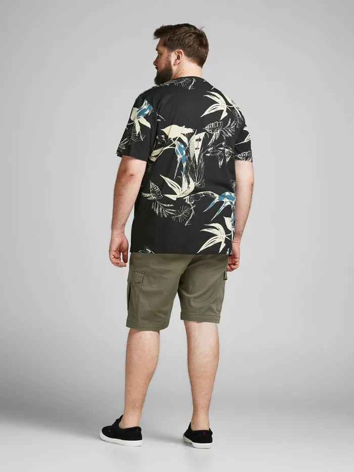 Tshirts JACK and JONES Mens BOTANICAL PRINT PLUS SIZE TSHIRT Black Black Gift for Friend