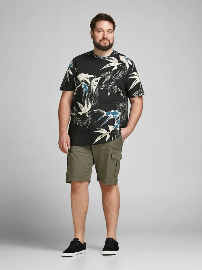 Tshirts JACK and JONES Mens BOTANICAL PRINT PLUS SIZE TSHIRT Black Black Gift for Friend