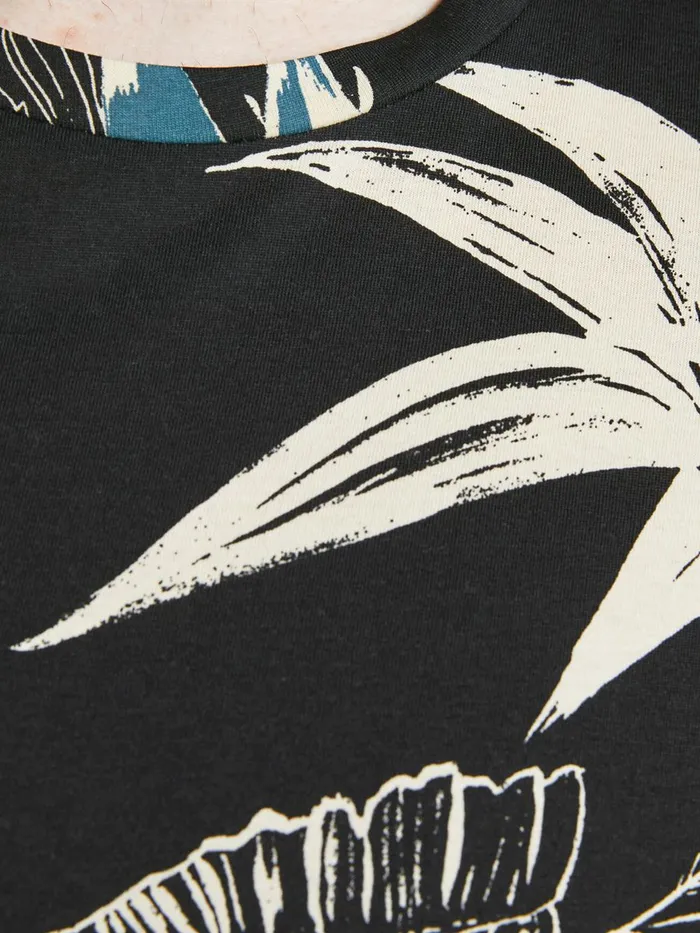 Tshirts JACK and JONES Mens BOTANICAL PRINT PLUS SIZE TSHIRT Black Black Gift for Friend