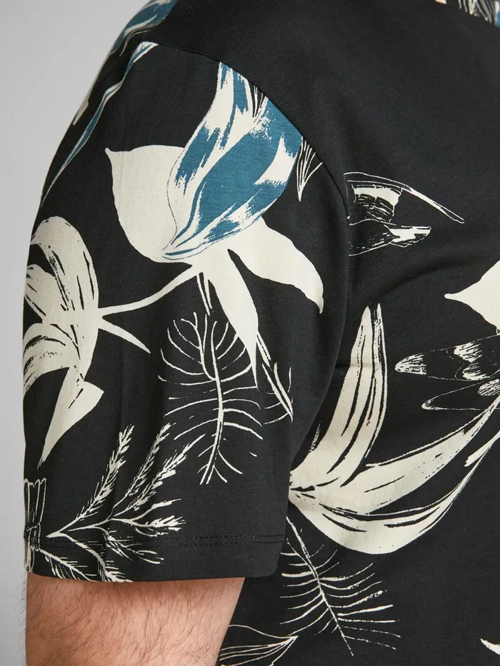 Tshirts JACK and JONES Mens BOTANICAL PRINT PLUS SIZE TSHIRT Black Black Gift for Friend