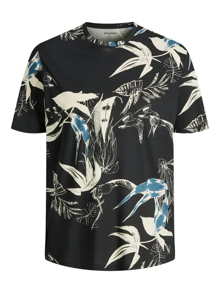 Tshirts JACK and JONES Mens BOTANICAL PRINT PLUS SIZE TSHIRT Black Black Gift for Friend