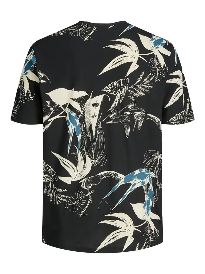 Tshirts JACK and JONES Mens BOTANICAL PRINT PLUS SIZE TSHIRT Black Black Gift for Friend