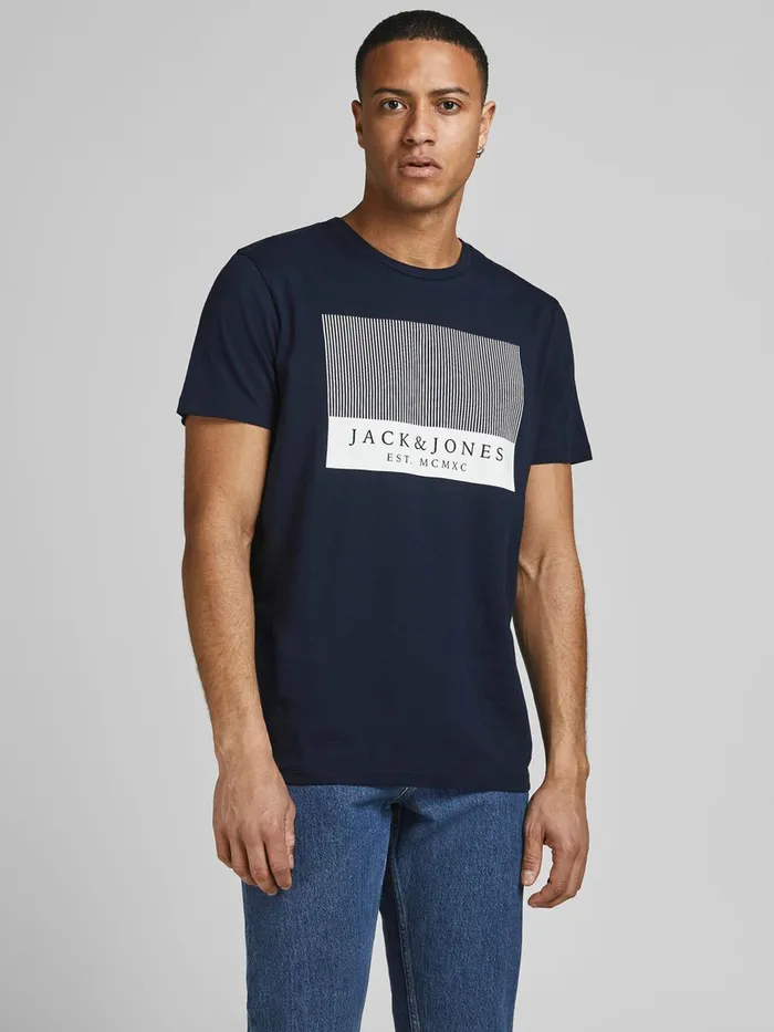Tshirts JACK and JONES Mens BOXED LOGO TSHIRT Blue Navy Blazer On Sale