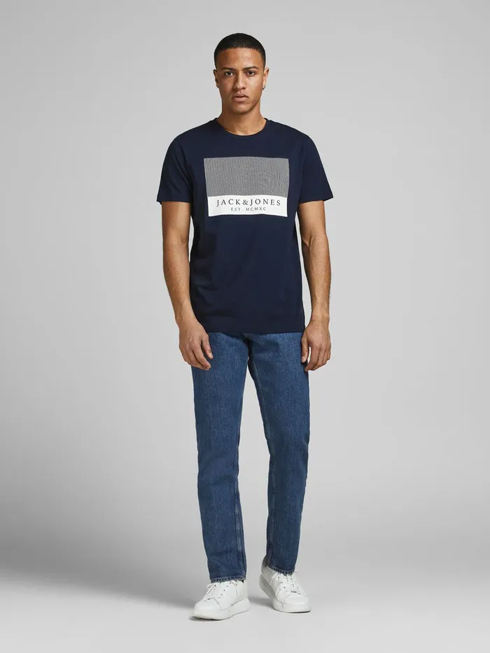 Tshirts JACK and JONES Mens BOXED LOGO TSHIRT Blue Navy Blazer On Sale