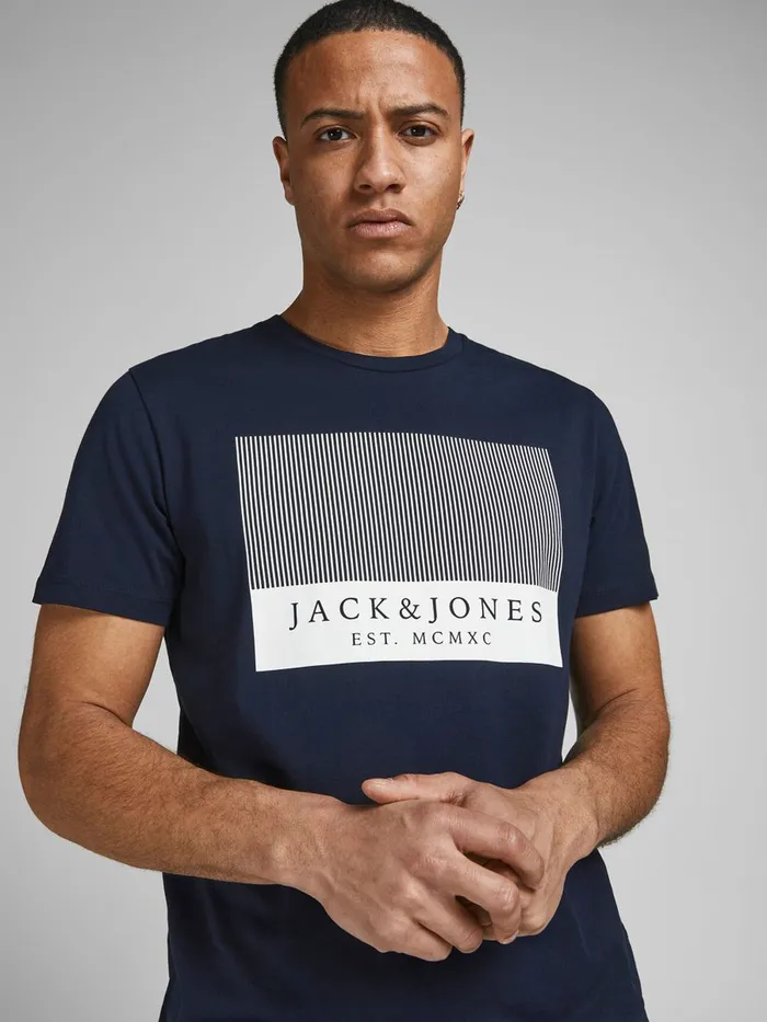 Tshirts JACK and JONES Mens BOXED LOGO TSHIRT Blue Navy Blazer On Sale