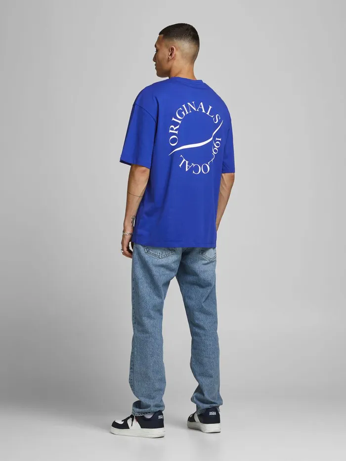 Tshirts JACK and JONES Mens BOXY FIT PRINT TSHIRT Blue Surf the Web Cheap On Sale