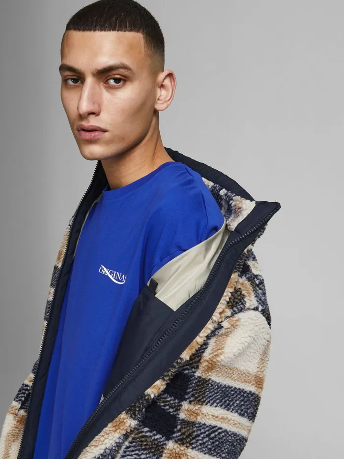 Tshirts JACK and JONES Mens BOXY FIT PRINT TSHIRT Blue Surf the Web Cheap On Sale
