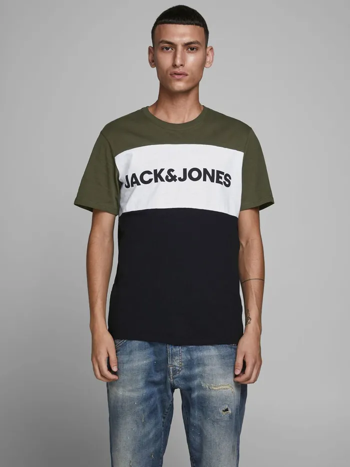 Tshirts JACK and JONES Mens COLOUR BLOCK LOGO TSHIRT Green Forest Night Online Tshirts JACK and JONES Mens COLOUR BLOCK LOGO TSHIRT Green Forest Night Online