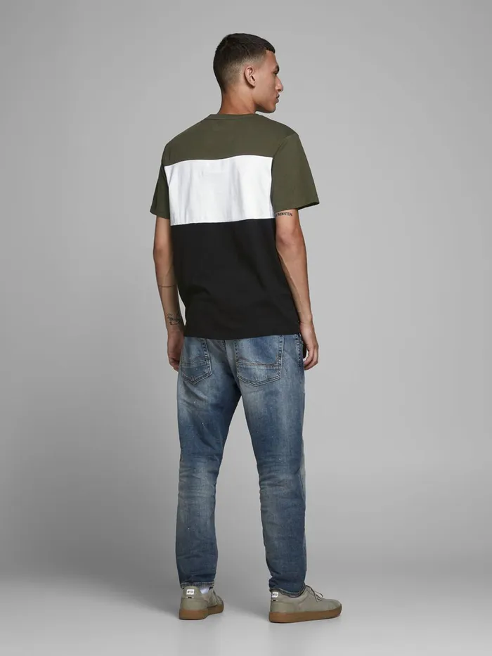 Tshirts JACK and JONES Mens COLOUR BLOCK LOGO TSHIRT Green Forest Night Online
