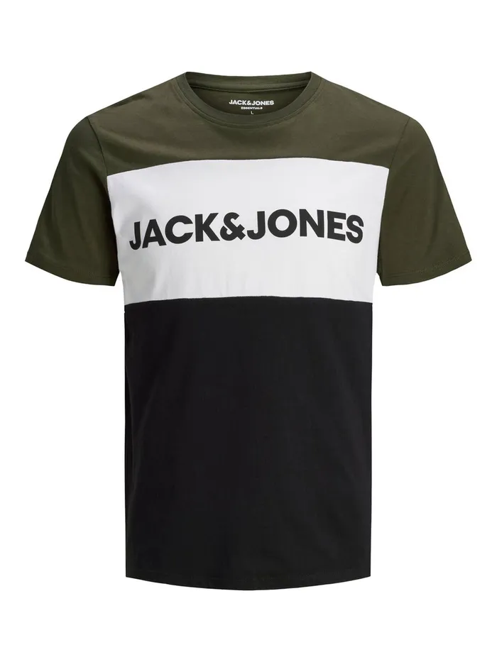 Tshirts JACK and JONES Mens COLOUR BLOCK LOGO TSHIRT Green Forest Night Online