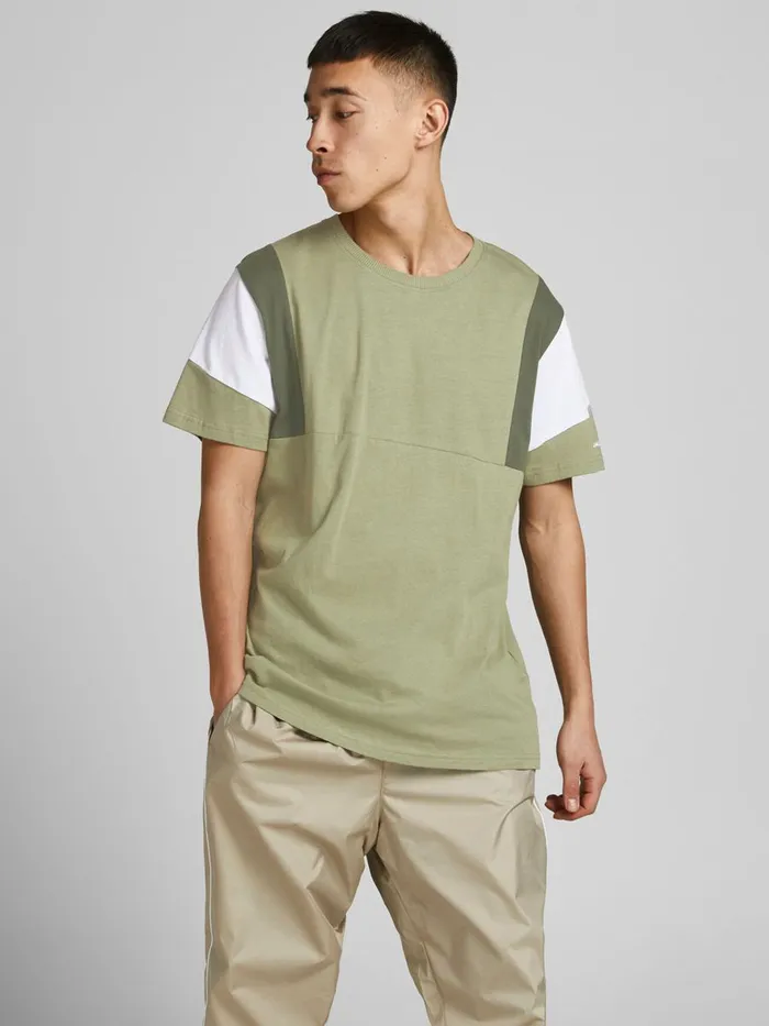 Tshirts JACK and JONES Mens COLOUR BLOCK TSHIRT Green Oil Green Online