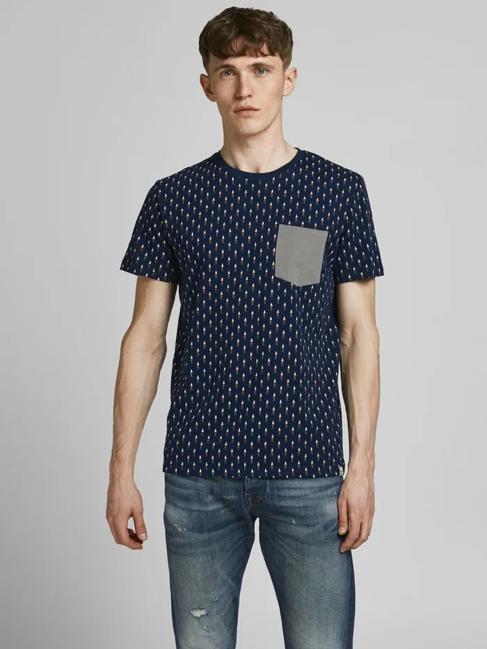 Tshirts JACK and JONES Mens CONTRAST POCKET TSHIRT Blue Navy Blazer On Sale