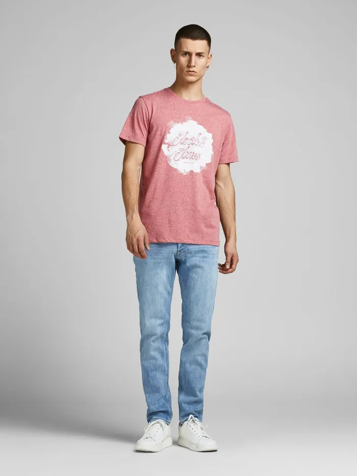 Tshirts JACK and JONES Mens FRONT LOGO PRINT TSHIRT Pink Slate Rose Cheap On Sale