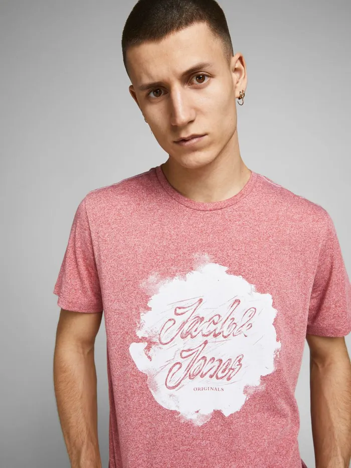 Tshirts JACK and JONES Mens FRONT LOGO PRINT TSHIRT Pink Slate Rose Cheap On Sale