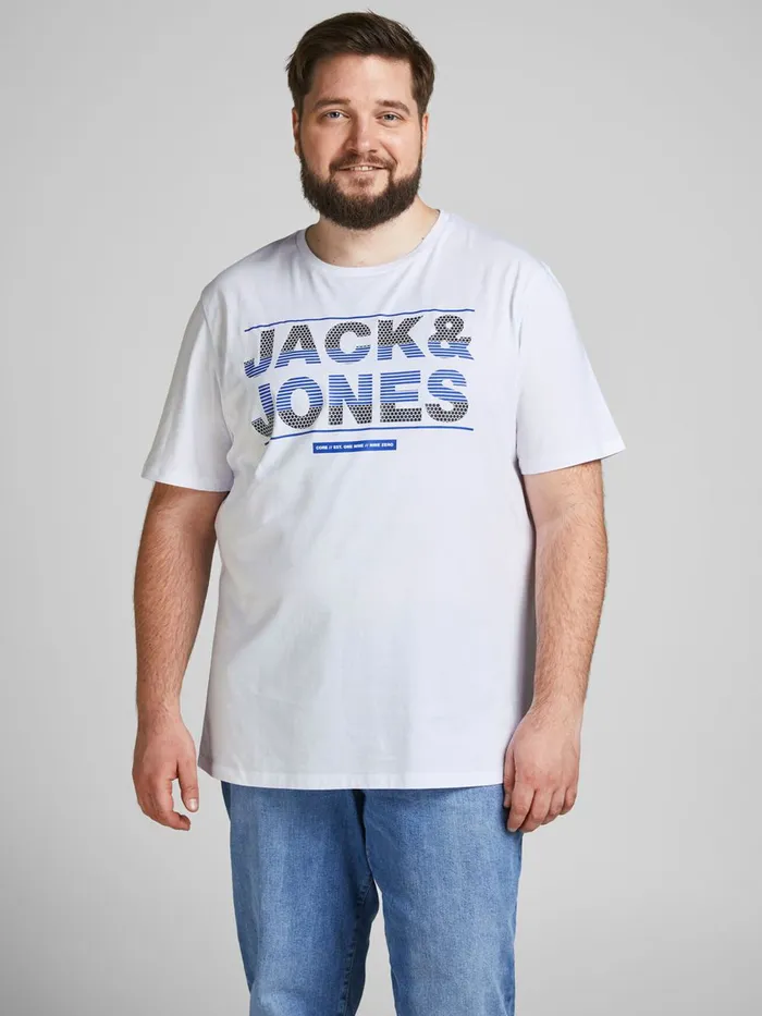 Tshirts JACK and JONES Mens LOGO PRINT PLUS SIZE TSHIRT White White Popular
