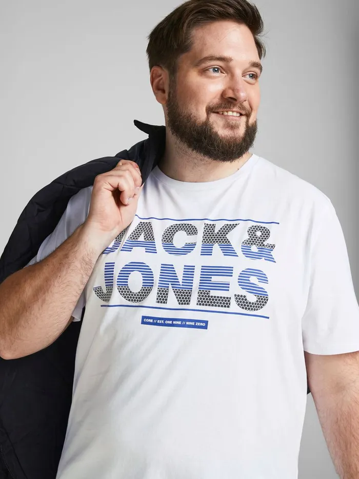 Tshirts JACK and JONES Mens LOGO PRINT PLUS SIZE TSHIRT White White Popular