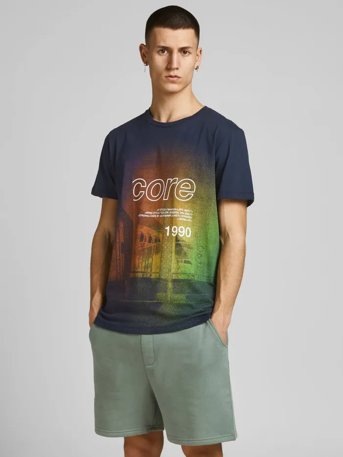 Tshirts JACK and JONES Mens LOGO SPRAY PAINT TSHIRT Blue Navy Blazer Casaul
