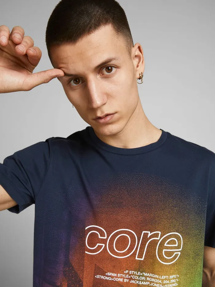 Tshirts JACK and JONES Mens LOGO SPRAY PAINT TSHIRT Blue Navy Blazer Casaul